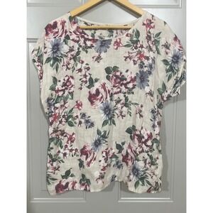 Bellambra Linen Blouse Womens M Cream Floral Excellent Made in Italy 17522B